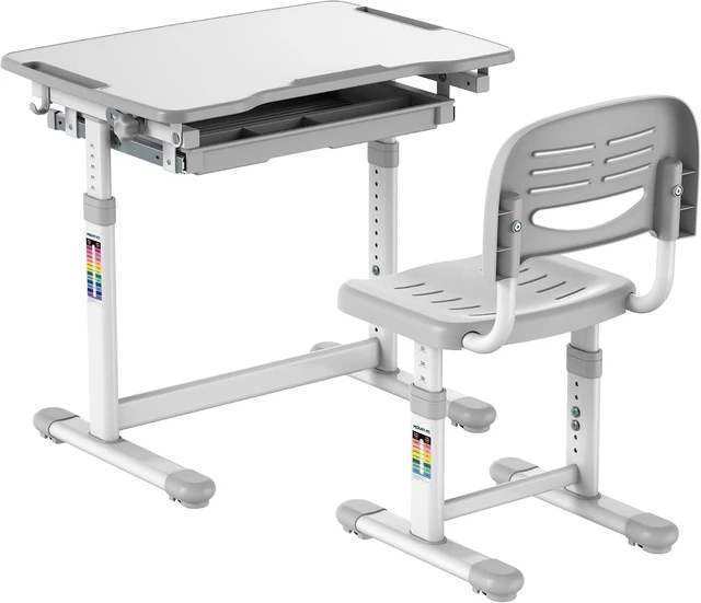 Main image of Mount-It! Kids Desk and Chair Set Height Adjustable up to 30" Ergonomic for School - Table and Chairs for Student 26" x 18" Tabletop with Pencil Drawer, 3-10 Age Children, Grey