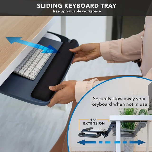 Alt view image 2 of 7 - Mount-It! Under Desk Keyboard Tray, Adjustable Slide-Out Keyboard, Blue