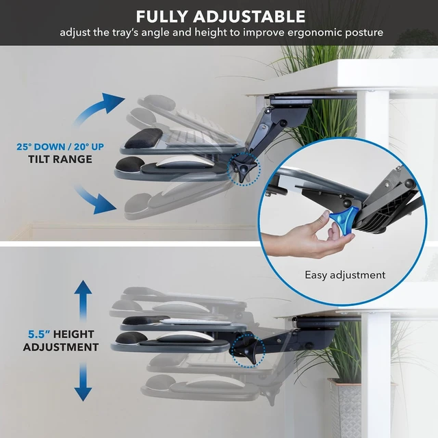 Alt view image 3 of 7 - Mount-It! Under Desk Keyboard Tray, Adjustable Slide-Out Keyboard, Blue
