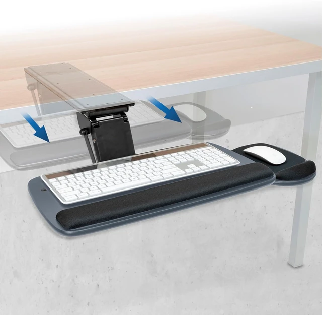 Alt view image 6 of 7 - Mount-It! Under Desk Keyboard Tray, Adjustable Slide-Out Keyboard, Blue