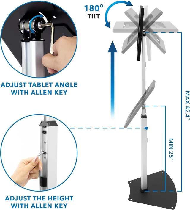 Alt view image 5 of 7 - Mount-It! Anti-Theft iPad Floor Kiosk, Height Adjustable, VESA 75x75 Mount