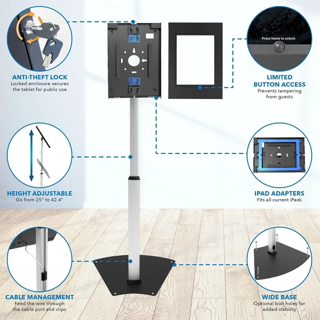 Alt view image 7 of 7 - Mount-It! Anti-Theft iPad Floor Kiosk, Height Adjustable, VESA 75x75 Mount