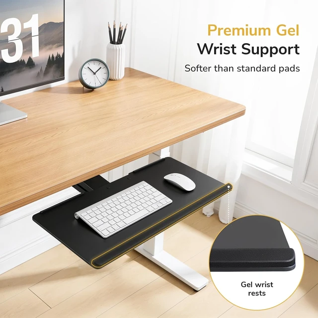 Alt view image 7 of 7 - Mount-It! Keyboard Tray Under Desk, Full Motion Computer Keyboard and Mouse Tray, Slide Out Ergonomic Keyboard Drawer with Gel Wrist Pad, 26" Wide, Tilt, Swivel and Height Adjustment, Black