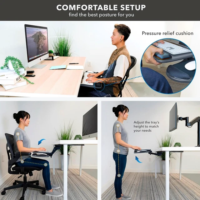 Alt view image 7 of 7 - Mount-It! Under Desk Keyboard Tray, Adjustable Slide-Out Keyboard, Blue