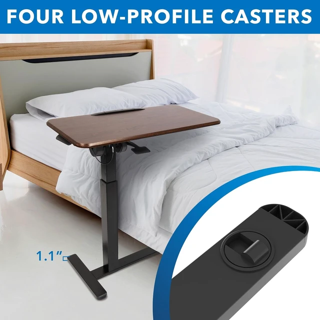 Alt view image 4 of 7 - Mount-It! Overbed Table with Wheels, Tilting Adjustable Height Walnut