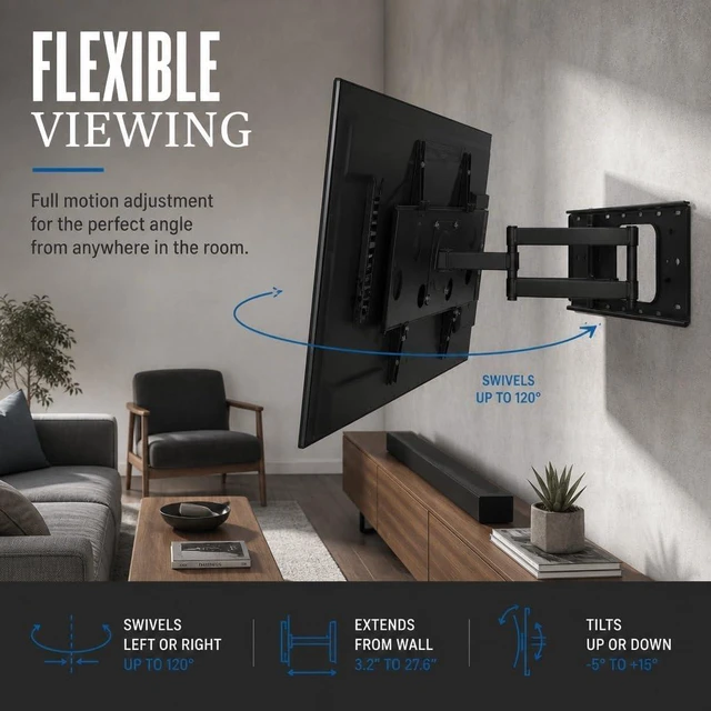 Alt view image 5 of 7 - Mount-It! Corner TV Wall Mount, 26" Full Motion Swing Arm, Fits 43-70" TVs
