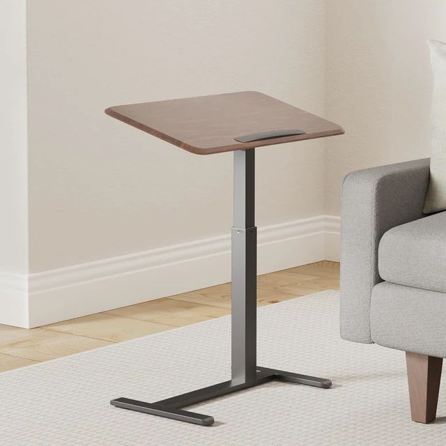 Alt view image 2 of 7 - Mount-It! Overbed Table with Wheels, Tilting Adjustable Height Walnut