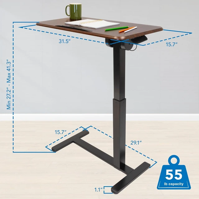 Alt view image 3 of 7 - Mount-It! Overbed Table with Wheels, Tilting Adjustable Height Walnut