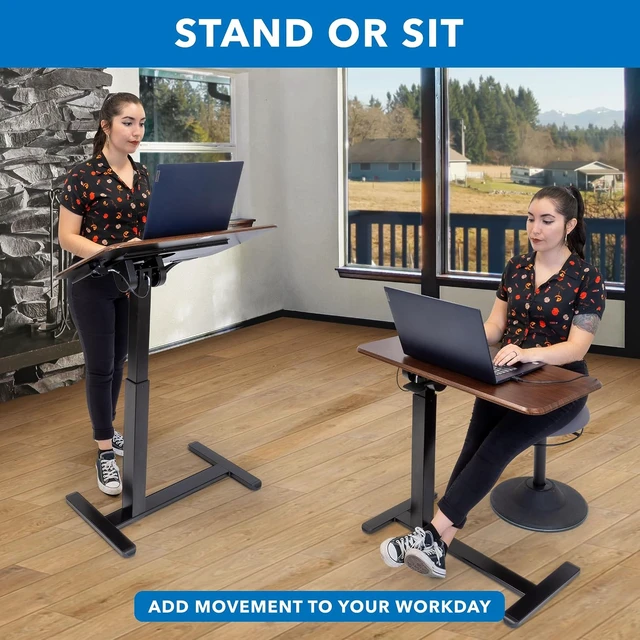 Alt view image 5 of 7 - Mount-It! Overbed Table with Wheels, Tilting Adjustable Height Walnut