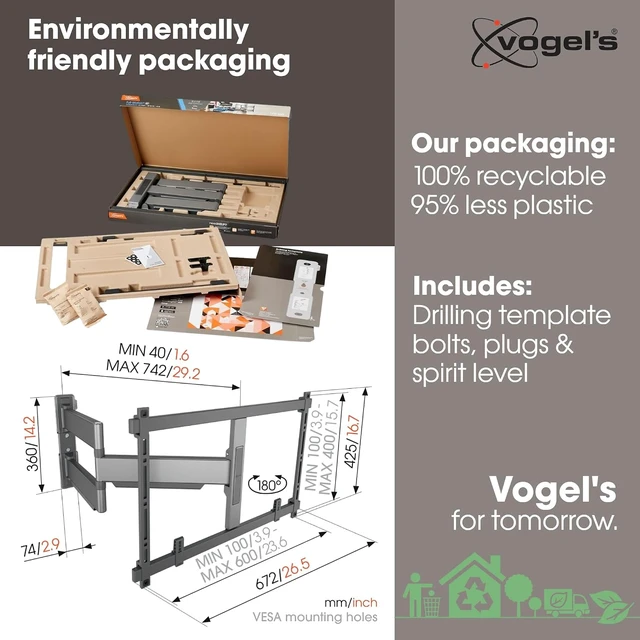Alt view image 5 of 7 - Vogel's TVM 5845 Full-Motion Ultra-Thin TV Wall Bracket for 55-100 inch TVs, Max. 121 lbs, Swivels up to 180°, Full-Motion TV Mount max. VESA 600x400, Universally Compatible