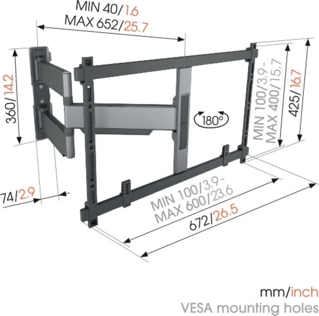 Alt view image 6 of 7 - Vogel's TVM 5845 Full-Motion Ultra-Thin TV Wall Bracket for 55-100 inch TVs, Max. 121 lbs, Swivels up to 180°, Full-Motion TV Mount max. VESA 600x400, Universally Compatible