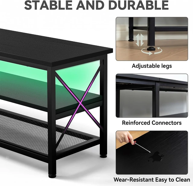 Alt view image 3 of 7 - Clikuutory Modern 71 inch Metal TV Stand with LED Lights for 50 55 60 65 70 75 80 Inch TVs, 3 Tier Television Stands with Entertainment Center and Storage for Living Room, Bedroom, Black