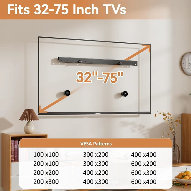 Alt view image 3 of 7 - Studless Drywall TV Wall Mount, No Stud No Drill TV Bracket Hanger for 32-75 Inch TVs, Max Vesa 600x400mm up to 150lbs, Low Profile, Tilts 5°, Easy Install, Includes All Hardware & Level