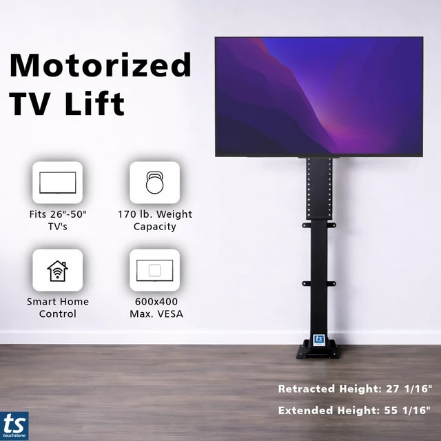 Alt view image 2 of 7 - Touchstone Valueline 30003 Smart Motorized TV Lift for 2650 TVs Pop-Up Cabinet Mount, Alexa & Google Enabled, 5-Year Warranty, 28 Travel, 170 lb Capacity, RF & Wired Remotes