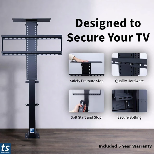 Alt view image 3 of 7 - Touchstone Valueline 30003 Smart Motorized TV Lift for 2650 TVs Pop-Up Cabinet Mount, Alexa & Google Enabled, 5-Year Warranty, 28 Travel, 170 lb Capacity, RF & Wired Remotes