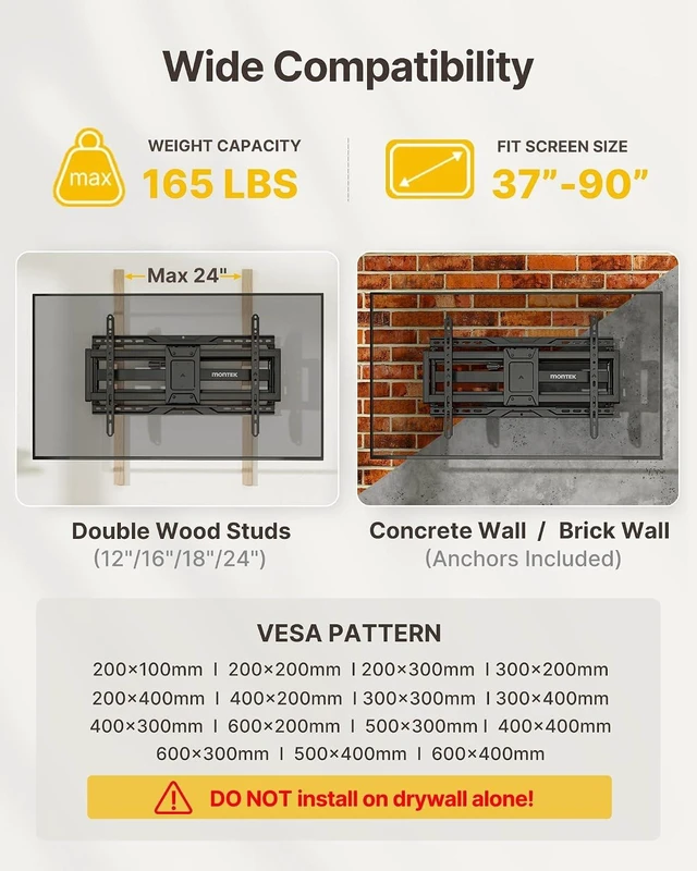 Alt view image 2 of 7 - monTEK Heavy Duty Full Motion TV Wall Mount for 37-90 Inch TVs