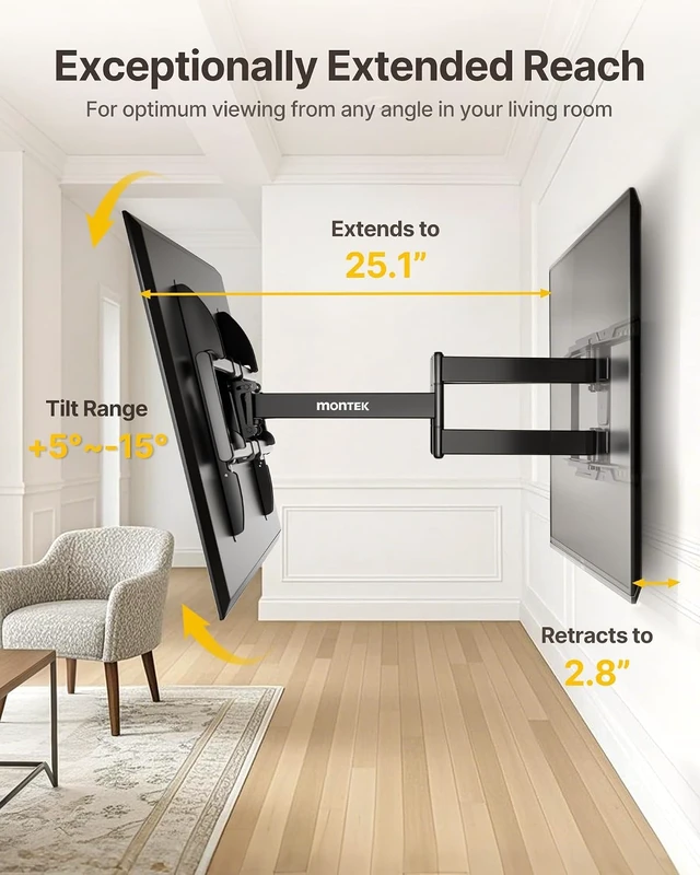 Alt view image 4 of 7 - monTEK Heavy Duty Full Motion TV Wall Mount for 37-90 Inch TVs