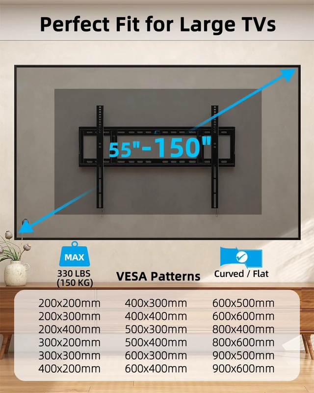 Alt view image 2 of 7 - HOME VISION Heavy Duty Fixed TV Wall Mount for 55-150" TVs, Max 330lbs