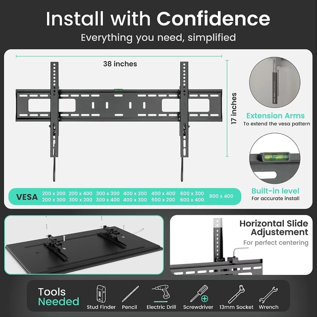 Alt view image 6 of 6 - ynVISION.DESIGN Heavy Duty TV Wall Mount for 50-98" TVs, 165 lbs
