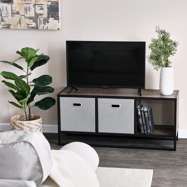 Alt view image 2 of 7 - Household Essentials Ashwood & Iron Cube TV Console with Rustic Grain
