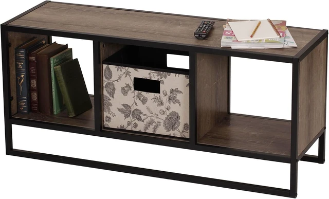 Alt view image 7 of 7 - Household Essentials Ashwood & Iron Cube TV Console with Rustic Grain