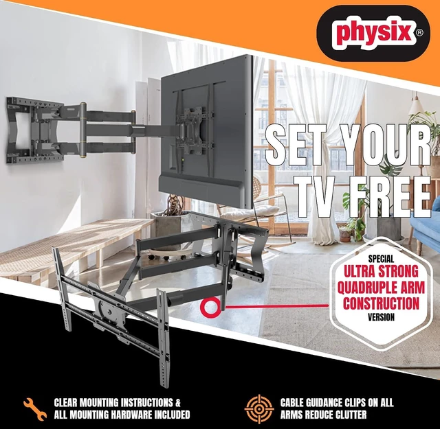 Alt view image 2 of 6 - Physix 4100 Long Arm TV Wall Mount for 32-85 inch Screens Extra Long Extension Up to 40 Inch Heavy-Duty TV Mount Holds up to 120 lbs Full-Motion, Swivels Up to 180° Max. VESA 600x400