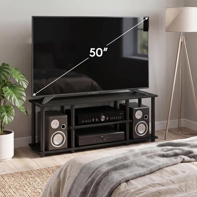 Alt view image 2 of 7 - Furinno Turn-N-Tube No Tools 3D 3-Tier Entertainment TV Stand up to 50 inch TV, Round Tubes, Walnut