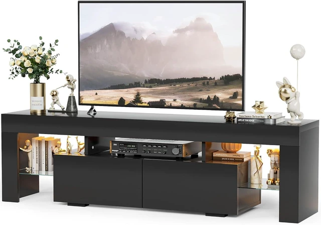 Main image of YESHOMY Modern Black LED TV Stand for Televisions up to 70 Inch with Glass Shelves and Drawer, Gaming Entertainment Center with Multiple Dynamic RGB Modes, for Livingroom, Bedroom, 60 Inch, Black
