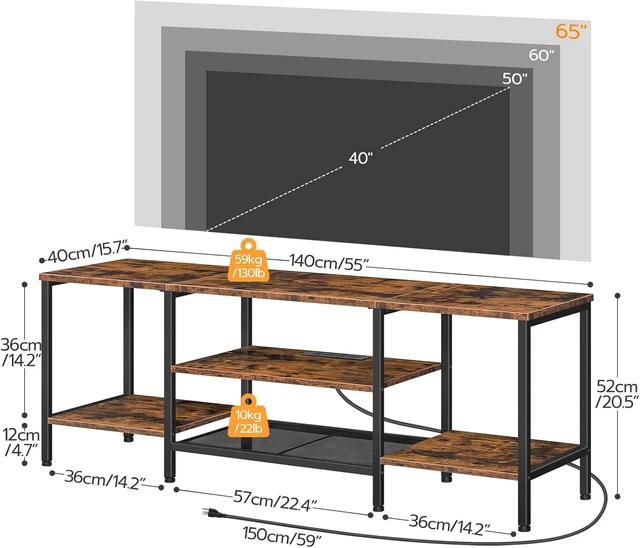 Alt view image 2 of 7 - HOOBRO TV Stand with Power Outlets to 65 Inches, TV Console Table with Open Storage Shelves, Industrial Media Entertainment Center for Living Room Bedroom, Rustic Brown and Black BF40DS01