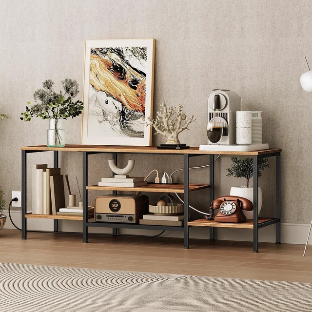 Alt view image 4 of 7 - HOOBRO TV Stand with Power Outlets to 65 Inches, TV Console Table with Open Storage Shelves, Industrial Media Entertainment Center for Living Room Bedroom, Rustic Brown and Black BF40DS01