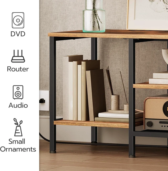 Alt view image 5 of 7 - HOOBRO TV Stand with Power Outlets to 65 Inches, TV Console Table with Open Storage Shelves, Industrial Media Entertainment Center for Living Room Bedroom, Rustic Brown and Black BF40DS01