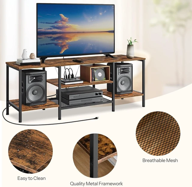 Alt view image 6 of 7 - HOOBRO TV Stand with Power Outlets to 65 Inches, TV Console Table with Open Storage Shelves, Industrial Media Entertainment Center for Living Room Bedroom, Rustic Brown and Black BF40DS01
