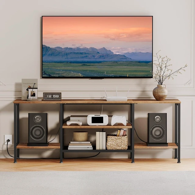 Alt view image 7 of 7 - HOOBRO TV Stand with Power Outlets to 65 Inches, TV Console Table with Open Storage Shelves, Industrial Media Entertainment Center for Living Room Bedroom, Rustic Brown and Black BF40DS01
