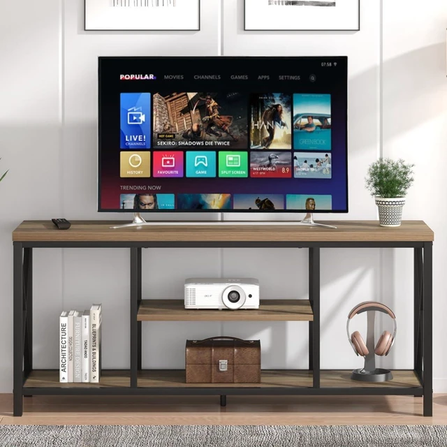 Alt view image 2 of 7 - FOLUBAN TV Stand for TV up to 65 inch, Rustic Wood and Metal Entertainment Center with Storage Shelves, Modern Industrial Media TV Console Table for Living Room, Oak 55 inch