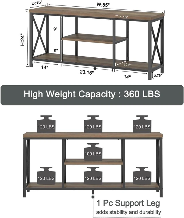 Alt view image 5 of 7 - FOLUBAN TV Stand for TV up to 65 inch, Rustic Wood and Metal Entertainment Center with Storage Shelves, Modern Industrial Media TV Console Table for Living Room, Oak 55 inch