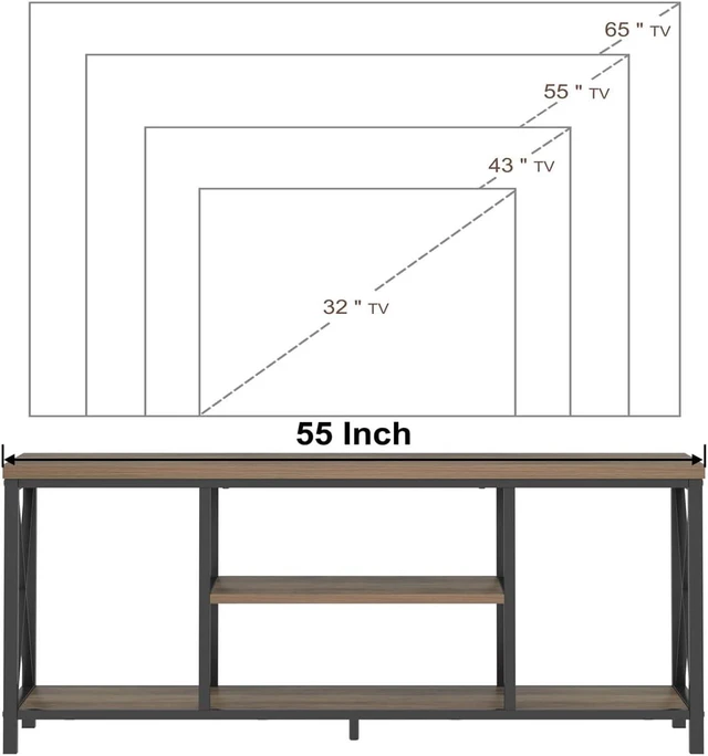 Alt view image 6 of 7 - FOLUBAN TV Stand for TV up to 65 inch, Rustic Wood and Metal Entertainment Center with Storage Shelves, Modern Industrial Media TV Console Table for Living Room, Oak 55 inch