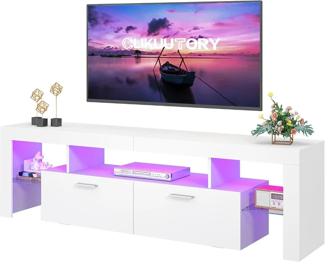 Main image of Clikuutory Modern Lighting 63 inch TV Stand with Large Storage Drawer for 50 55 60 65 70 75 Inch TVs, TV Console with 20 Color LED Lights, Entertainment Center Media and Open Shelf for Bedroom, White