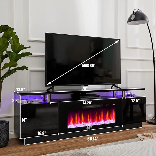 Alt view image 2 of 7 - AMERLIFE 70" High-Gloss Fireplace TV Stand with 36" Electric Fireplace