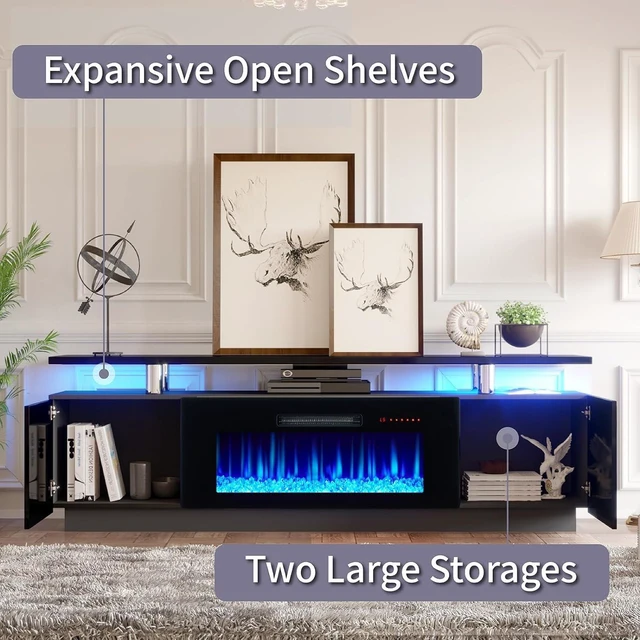Alt view image 4 of 7 - AMERLIFE 70" High-Gloss Fireplace TV Stand with 36" Electric Fireplace