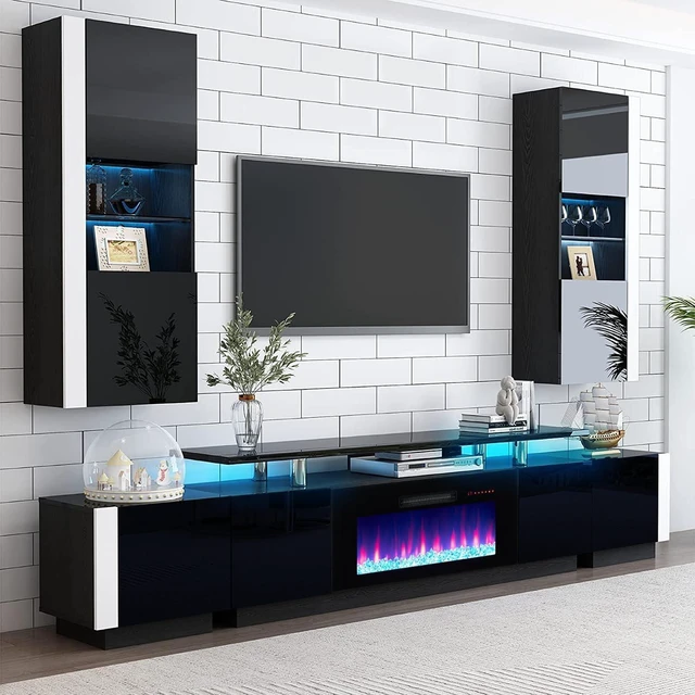 Alt view image 5 of 7 - AMERLIFE 70" High-Gloss Fireplace TV Stand with 36" Electric Fireplace
