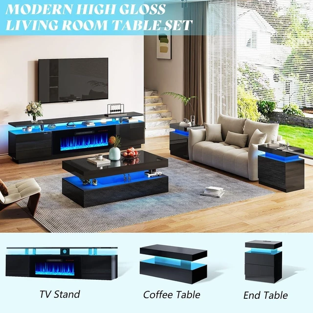 Alt view image 6 of 7 - AMERLIFE 70" High-Gloss Fireplace TV Stand with 36" Electric Fireplace