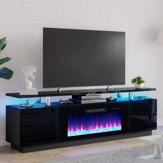 Alt view image 7 of 7 - AMERLIFE 70" High-Gloss Fireplace TV Stand with 36" Electric Fireplace