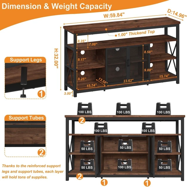 Alt view image 2 of 7 - BON AUGURE Tall TV Stand for TVs up to 65 Inch, Industrial Wood Entertainment Center with Storage Cabinet, Farmhouse TV Media Console for Living Room and Bedroom (32 Inch High, Rustic Oak)