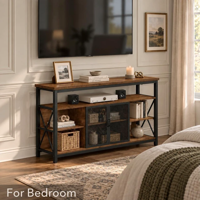 Alt view image 6 of 7 - BON AUGURE Tall TV Stand for TVs up to 65 Inch, Industrial Wood Entertainment Center with Storage Cabinet, Farmhouse TV Media Console for Living Room and Bedroom (32 Inch High, Rustic Oak)