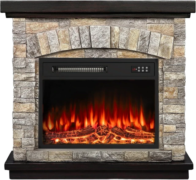 Main image of 36 inch Electric Fireplace with Mantel, Faux Stone Finish, Gray