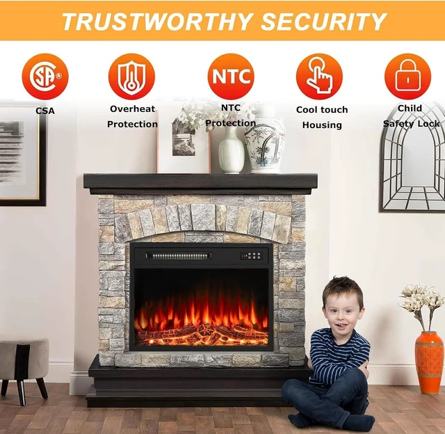 Alt view image 5 of 7 - 36 inch Electric Fireplace with Mantel, Faux Stone Finish, Gray