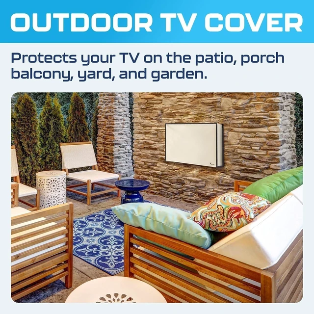 Alt view image 3 of 7 - Garnetics Outdoor TV Cover 43 Inch Weatherproof Waterproof - 600D Heavy Duty for Outside 43, 43 Inch TV Cover Outdoor Enclosure with Bottom & Remote Pocket, Fits 40-43 Flat Screen