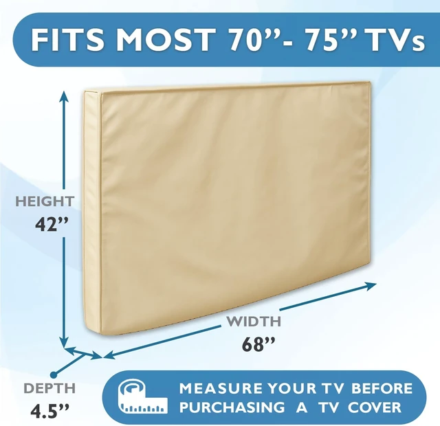 Alt view image 2 of 7 - Outdoor TV Cover 70-75 inch - WITH FRONT FLAP - Weatherproof, Waterproof protection, Soft Interior, With Bottom cover - Beige