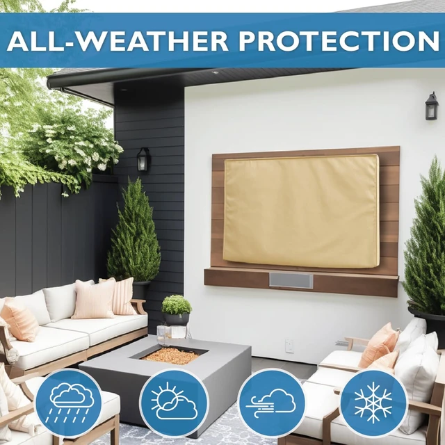 Alt view image 3 of 7 - Outdoor TV Cover 70-75 inch - WITH FRONT FLAP - Weatherproof, Waterproof protection, Soft Interior, With Bottom cover - Beige
