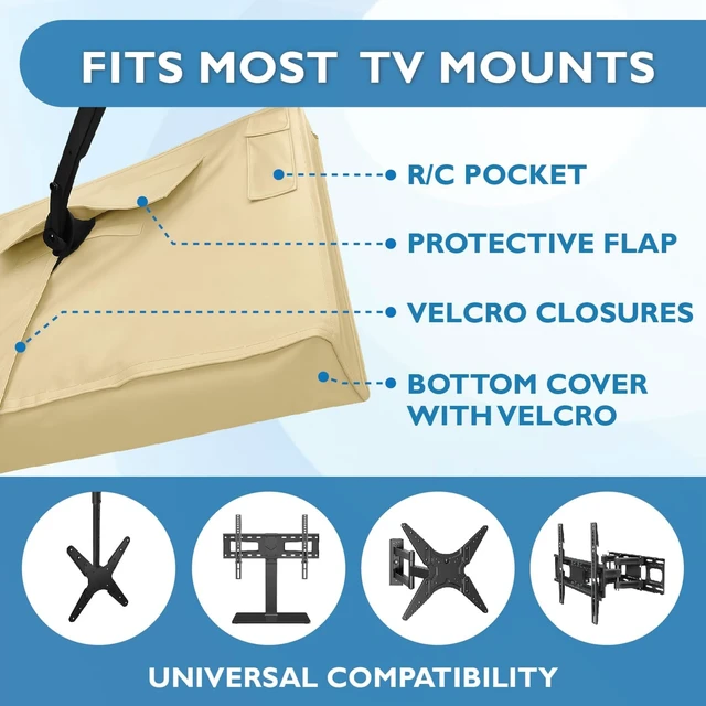 Alt view image 7 of 7 - Outdoor TV Cover 70-75 inch - WITH FRONT FLAP - Weatherproof, Waterproof protection, Soft Interior, With Bottom cover - Beige